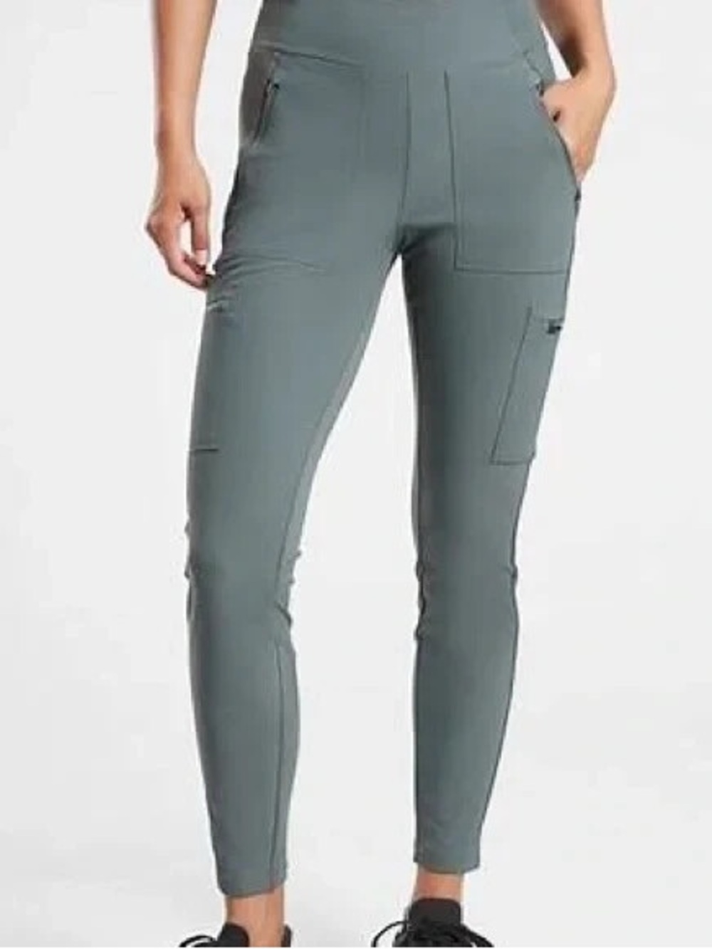 Athleta Headlands Hybrid High Rise cargo Leggings Gray-Green Size 16